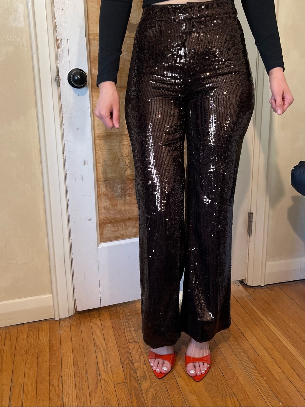 Women's Sequin Wide-Leg Pants - Brown
